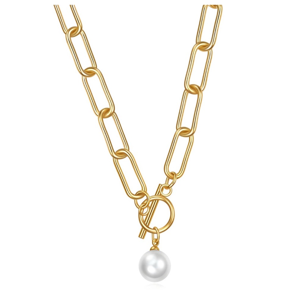 Elegant Gold Chain Necklace with Pearl Pendant